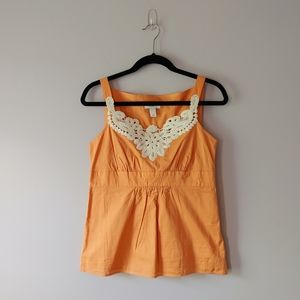 Orange Ann Taylor Tank top with lace details and pleating